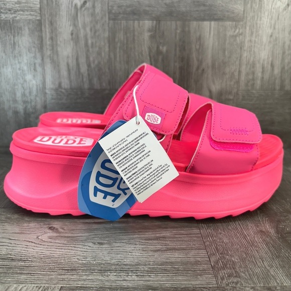 Hey Dude Delray Slide Mono Women 11 Electric Pink NEW Platform Sandals 41761-6QQ